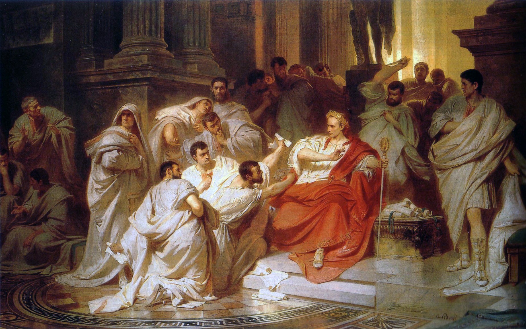 Julius Caesar surrounded by senators before his assassination, by Karl von Piloty