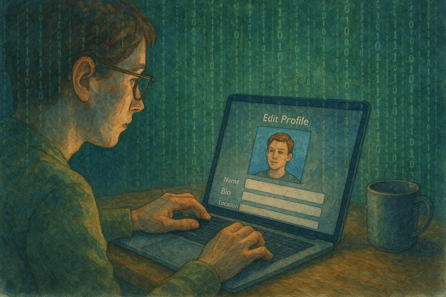 A person editing their social media profile late at night